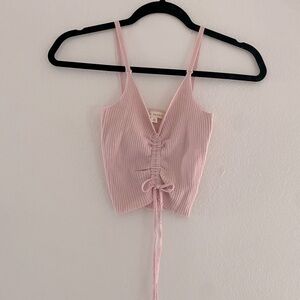 LA Hearts - Soft Pink Ribbed Knit Tie Front Top